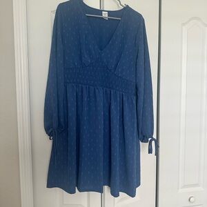 Blue V-Neck Smocked Waist Dress